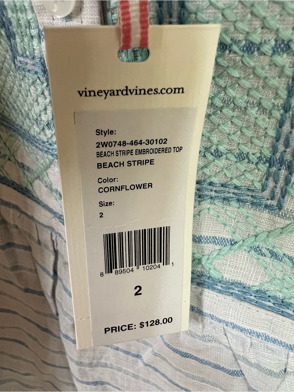 Vineyard Vines Beach Stripe Embroidered Popover top Sz 2 NWT - Picture 4 of 11